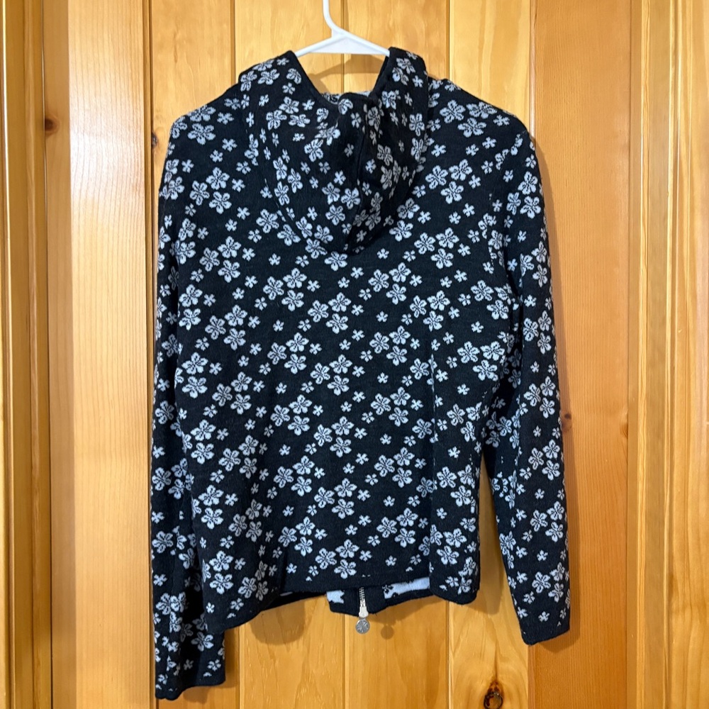 Neve Black  Zipp Up Hoodie Floral Wool Sweater Size L - Picture 5 of 7